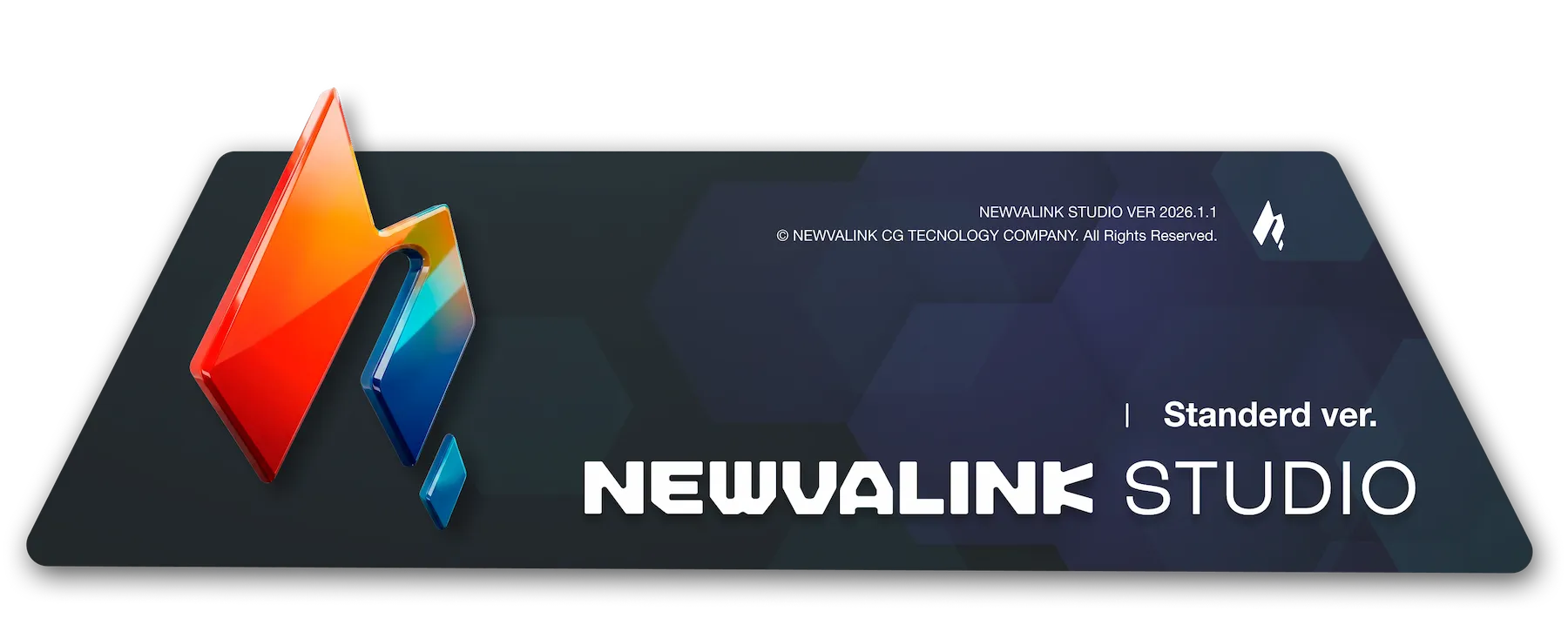 NEWVALINK STUDIOのスタンダードバージョンのロゴとカラフルな抽象マーク。